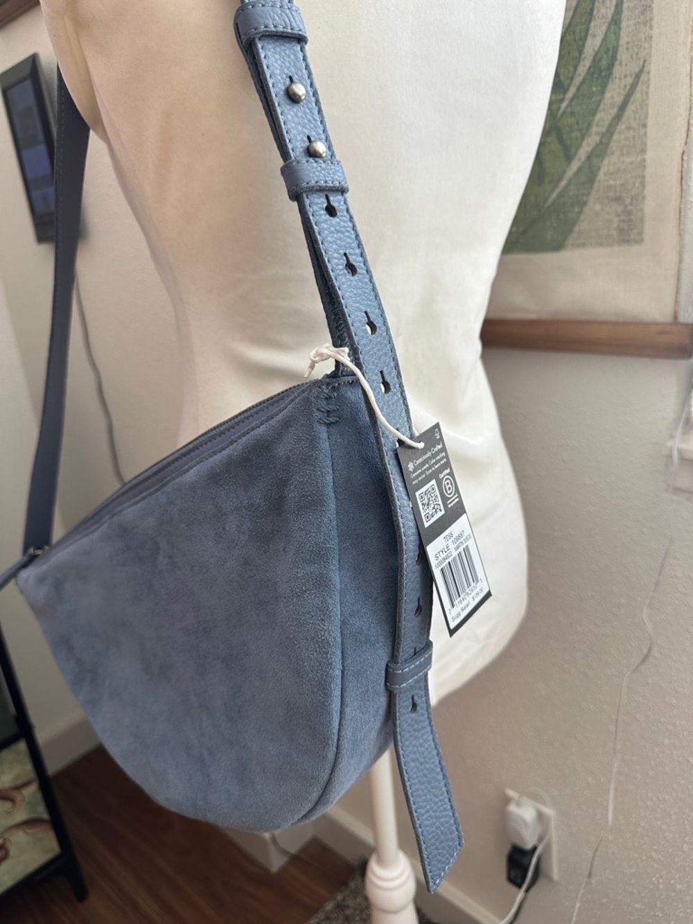 The Sak Large Tess Suede Crescent Sling Crossbody in Maritime Blue - Picture 4 of 10